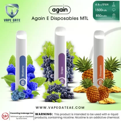 Again E Disposables MTL Vape 1500 Puffs 50mg - Compact & Portable - Strawberry