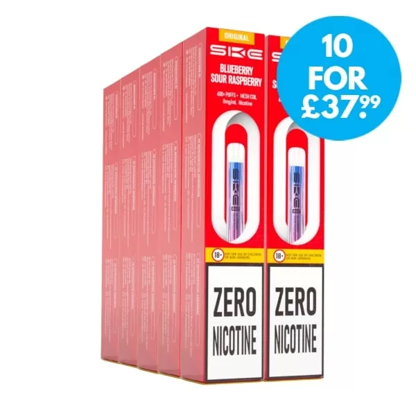 Box Of 10 – SKE Crystal Bar 600 0mg (0%) Prefilled Vape Kit – Nicotine Free - Vape Co