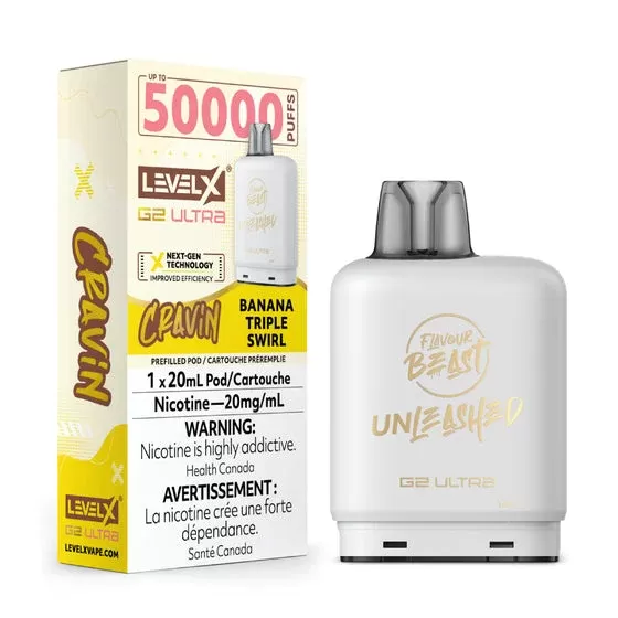 Flavour Beast Level X G2 Ultra Pod – 50k Puffs – Cravin’ Banana Triple Swirl - Eliquidsupply