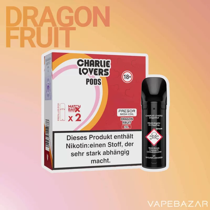 Charlie Lovers Pods – Dragonfruit (2er Pack) - 20mg/ml, 10mg/ml; Vape Product - Image 2