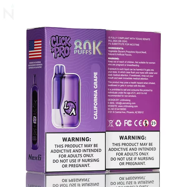 L&A Click Pro 80K Puffs Disposable Kit - 22mL - California Grape - Image 3