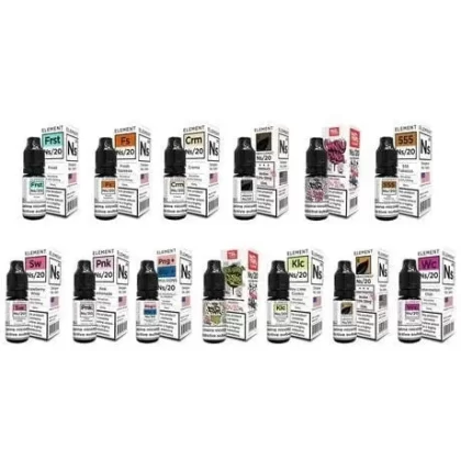 Element NS Nic Salt 10ml Juice Range - Flavor#555 Tobacco>Crema>Fresh Squeeze>Frost>Honey Roasted Tobacco>Key Lime Cookie>Pink Grapefruit + Blueberry>Pink Lemonade>Strawberry Whip>Tobacconis