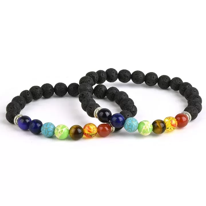 Semi-precious & Lava Stone Bead Chakra Power Bracelet