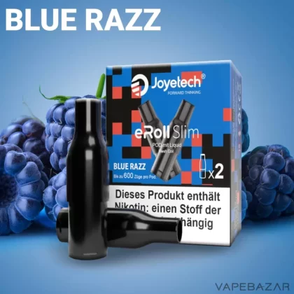 Joyetech eRoll Slim Prefilled Pod – Blue Razz (2er Pack) - Joyetech / 20mg/ml / 2ml / ca. 600 / Propylenglykol / Nikotin / Glycerin / Aromen / Nein / Himbeere