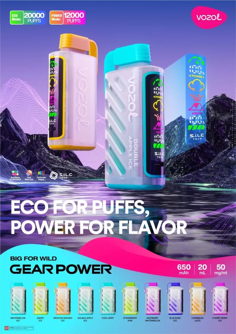VOZOL Gear Power 20000 Rechargeable Disposable Kit (LED Display) - DOUBLE APPLE ICE - Image 2