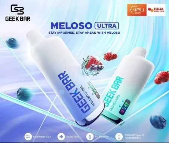 Geek Bar Meloso Ultra Rechargeable Disposable Vape (10,000 Puffs) - 50 mg / Grape Ice - Image 2
