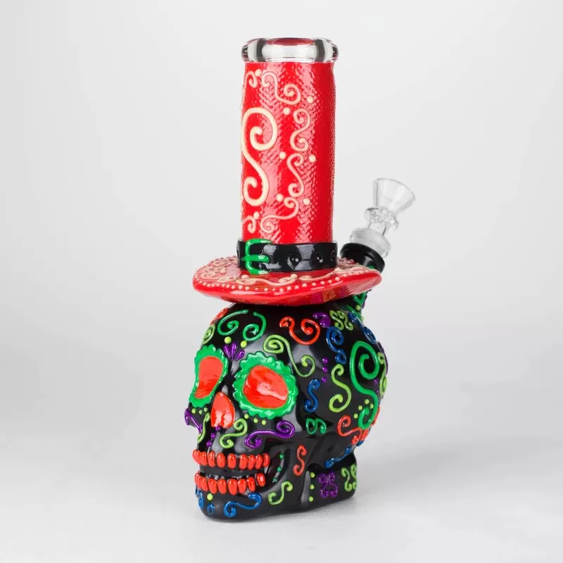 9″ Wizard-Themed Sugar Skull Glow-in-the-Dark Glass Bong