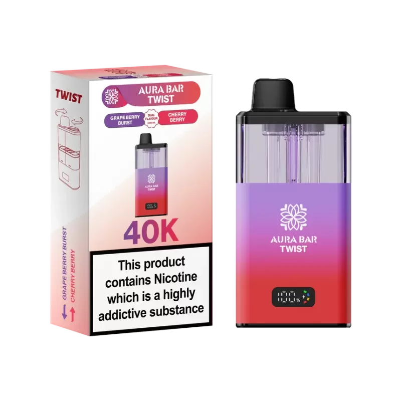 Aura Bar Twist 40K Vape Kit By Crystal Prime - Lemon Lime / Strawberry Raspberry Cherry Ice