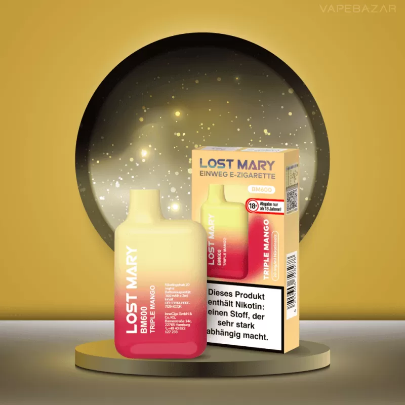 Elf Bar Lost Mary – Triple Mango - Elf Bar Lost Mary / Mango / Glycerin / Propylenglykol / Nikotinsalz / Aromastoffe / 20mg/ml / 550 mAh / ca. 600