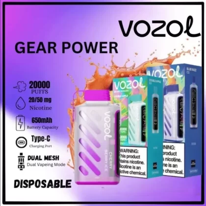 VOZOL Gear Power 20000 Puffs Disposable Vape – Best Vape Kits - Blue Mojito, Blue razz Ice; FullBox, One-piece
