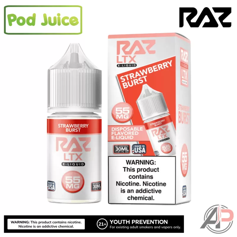 Pod Juice x Raz LTX Strawberry Burst Salt Nicotine 30mL - Salt Nicotine 20mg - 30mL, Salt Nicotine 35mg - 30mL