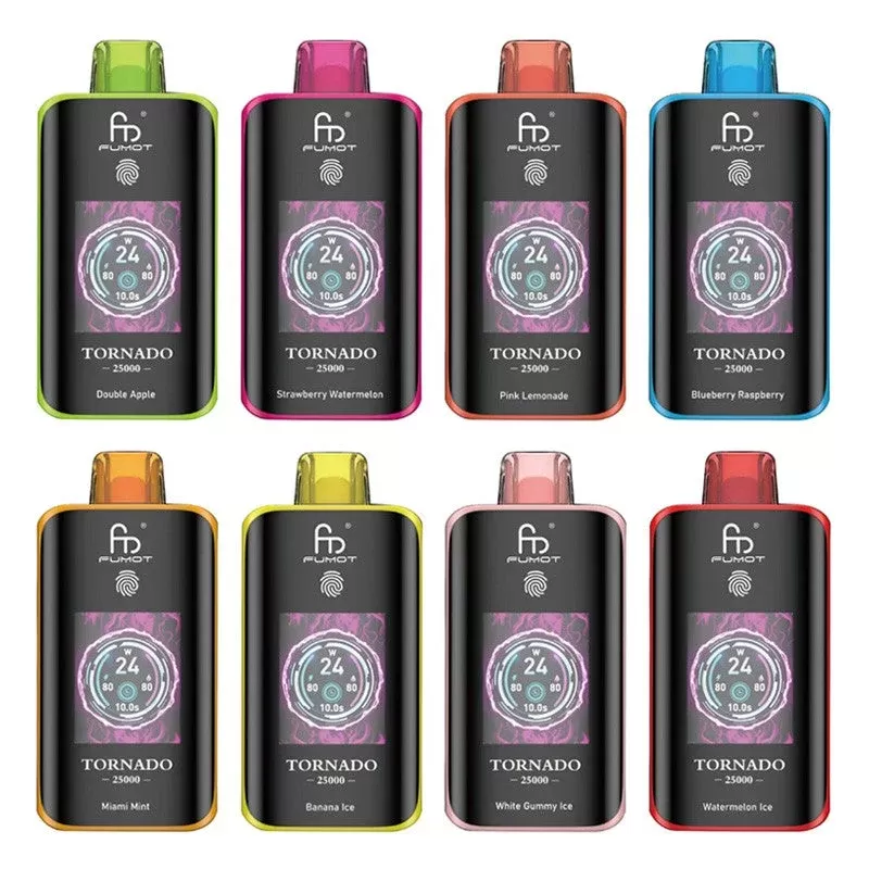 Fumot Tornado 25000 Puffs Disposable Vape - Flavors#Banana Ice>Black Ice>Blueberry On Ice>Blueberry Raspberry>Cherry Bomb>Cherry Cola>Double Apple>Dr Blue>Grape Ice>Grape Lemon>Juicy Peach I (064316)