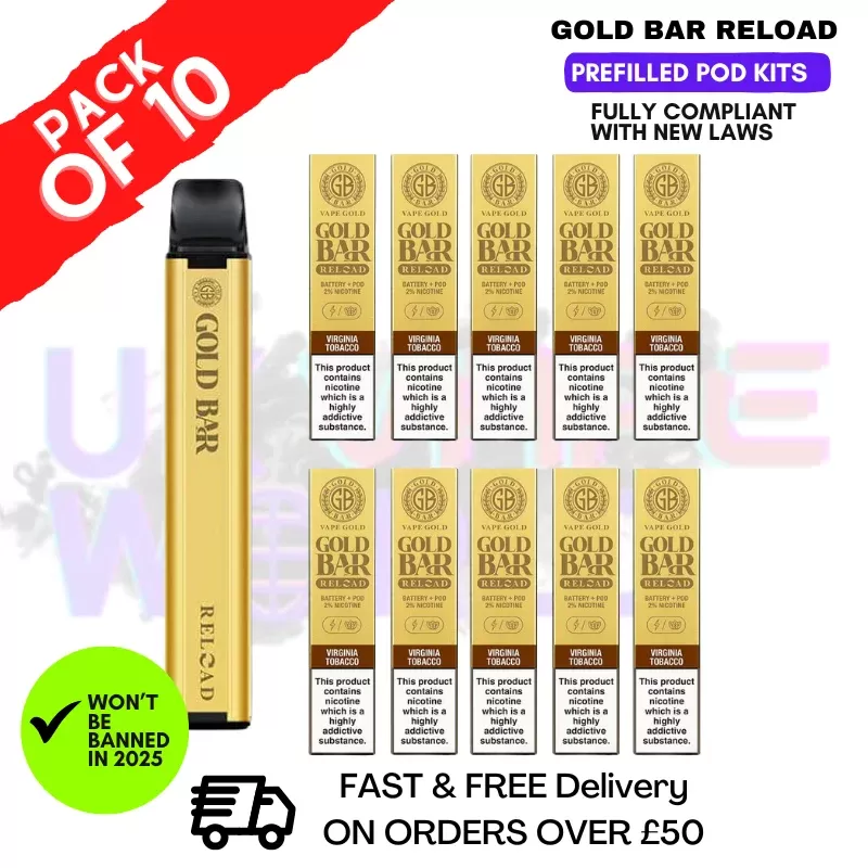 Virginia Tobacco Gold Bar Reload Prefilled Pod Kit Box of 10