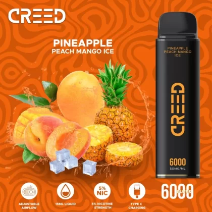 Creed Disposable Vape – Pineapple Peach Mango Ice 6000 Puffs - Vapebazaar Pk