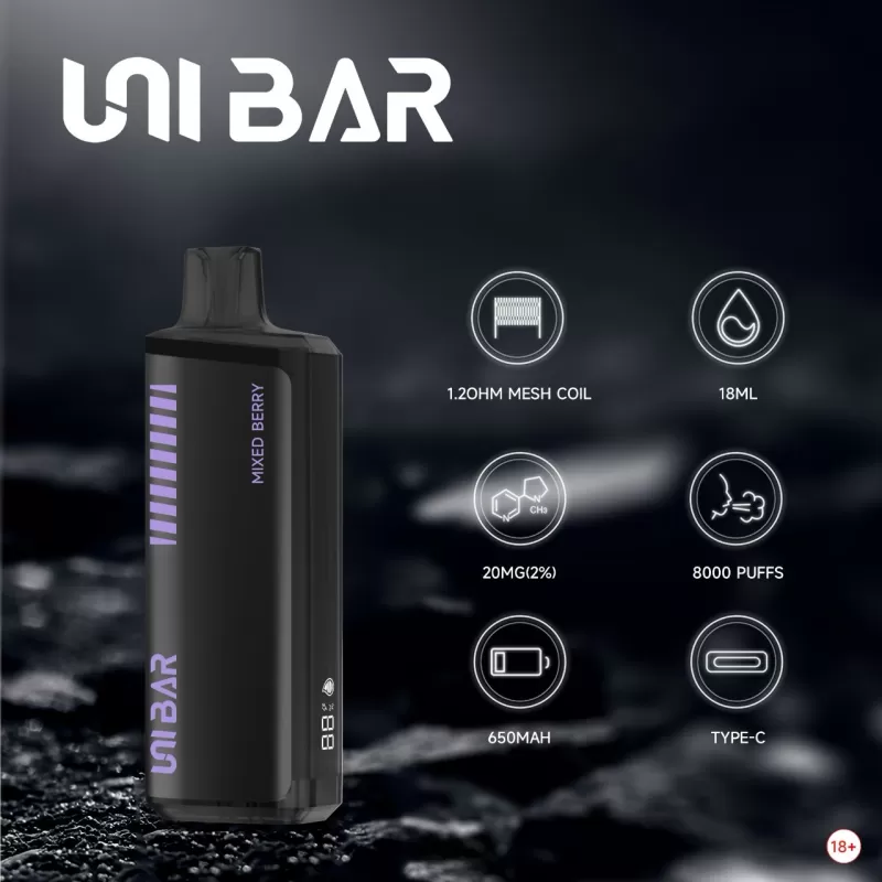 Unibar Rechargeable Disposable Vape (8000 Puffs) - Cherry Cola Ice / 20 mg - Image 2