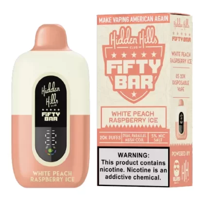 White Peach Raspberry Ice Disposable Vape (20000 Puffs) by Hidden Hills x Fifty Bar