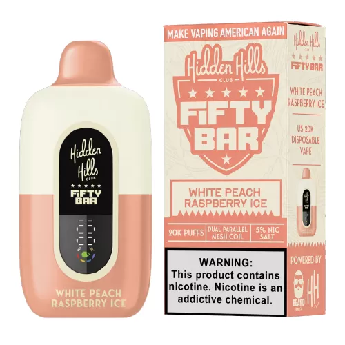 White Peach Raspberry Ice Disposable Vape (20000 Puffs) by Hidden Hills x Fifty Bar