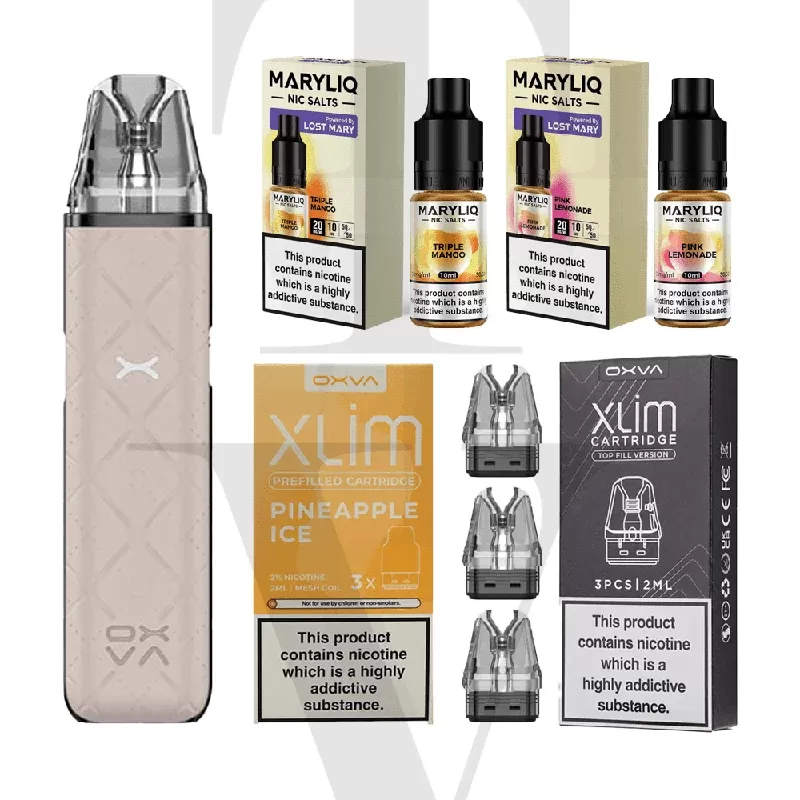 OXVA XLIM GO POD VAPE KIT, 3 X REFILLABLE PODS, 1 X PREFILLED POD, 2 X MARYLIQ SALTS BUNDLE
