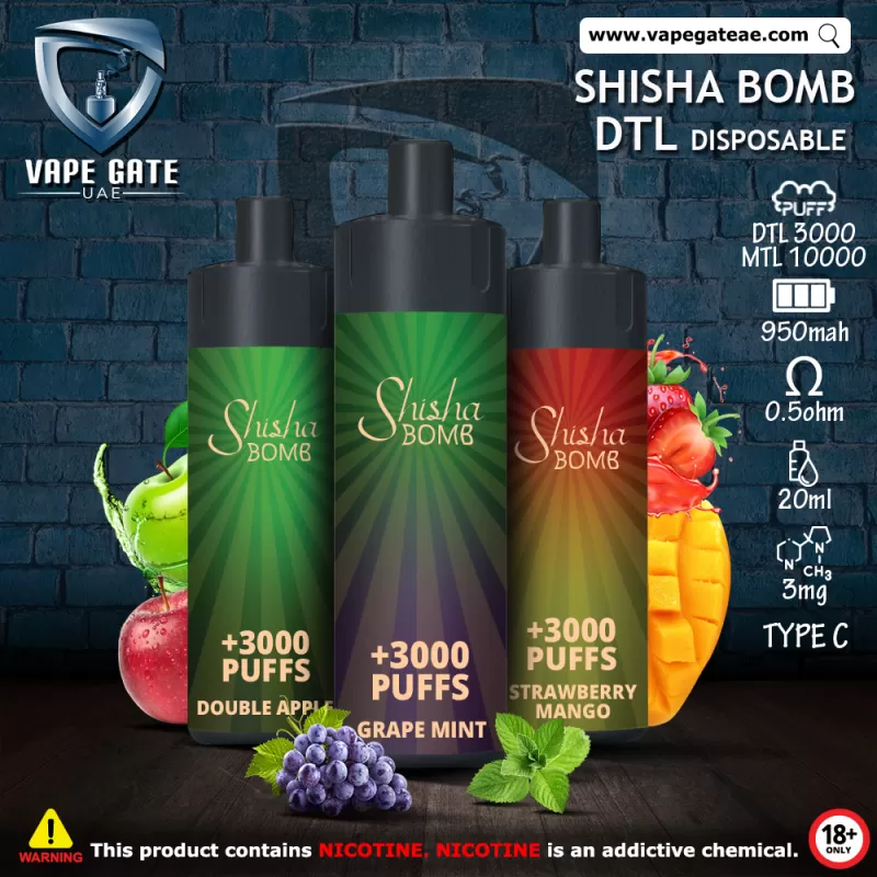 Shisha Bomb Rechargeable Disposables Vape ( +10000 Puffs ) - Aloe Strawberry Kiwi - Image 3