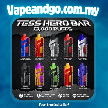 Tess Hero Bar 13K Puff Disposable Vape (BUY 10 FREE 2) - Vapeandgo Com My