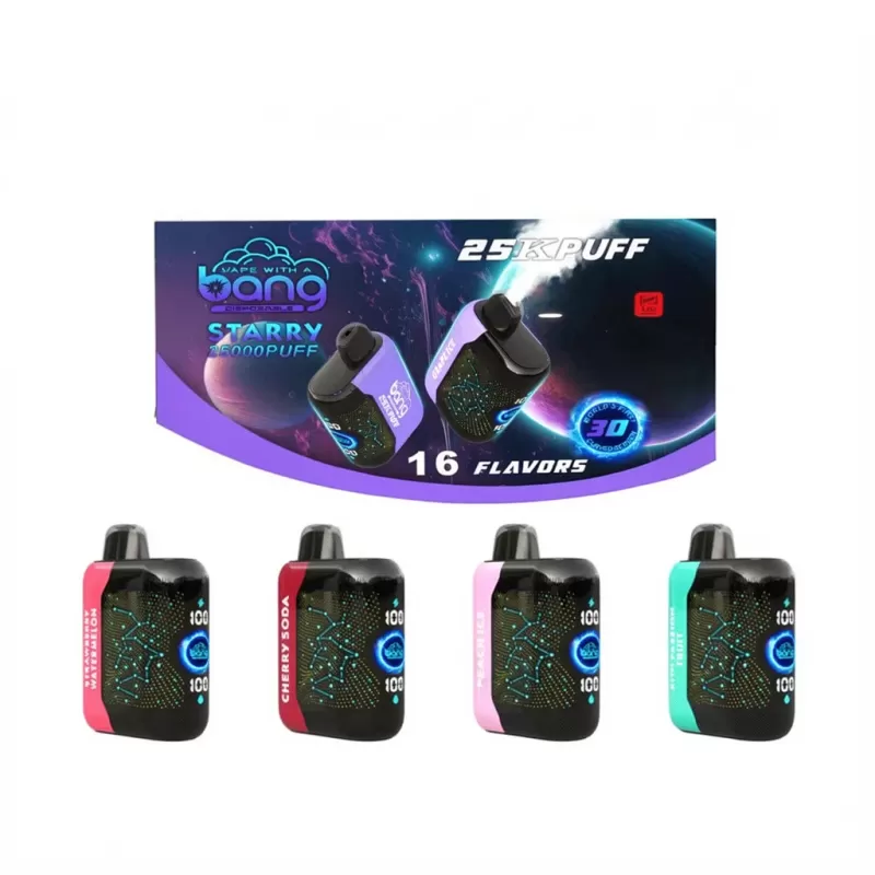 Bang Starry 25000 Puffs 3D Curved Screen Disposable Vape - 0-nicotine, 2-nicotine; Random Flavors(fast Delivery) (593BFB)