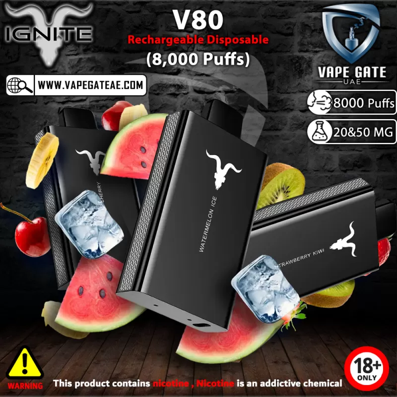 IGNITE - V80 Rechargeable Disposable Vape (8000 Puffs) - 50 mg / Grapefruit Mint