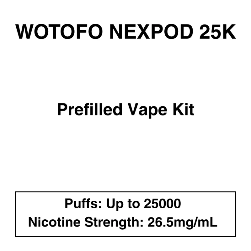 Wotofo Nexpod 25K – Prefilled Vape Kit – 26.5mg/mL Nicotine – Up tp 25000 Puffs
