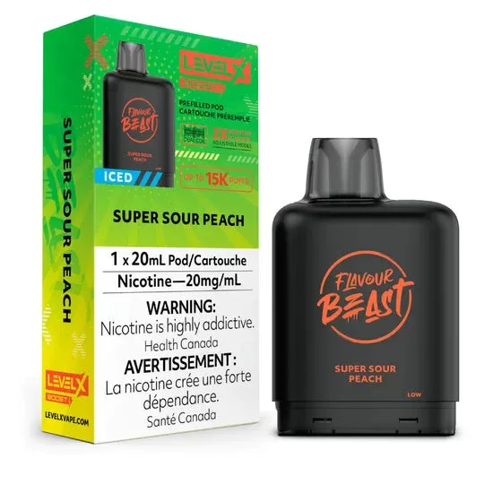 Level X Flavour Beast BOOST Pod 20mL – Super Sour Peach Iced – 15K Puffs