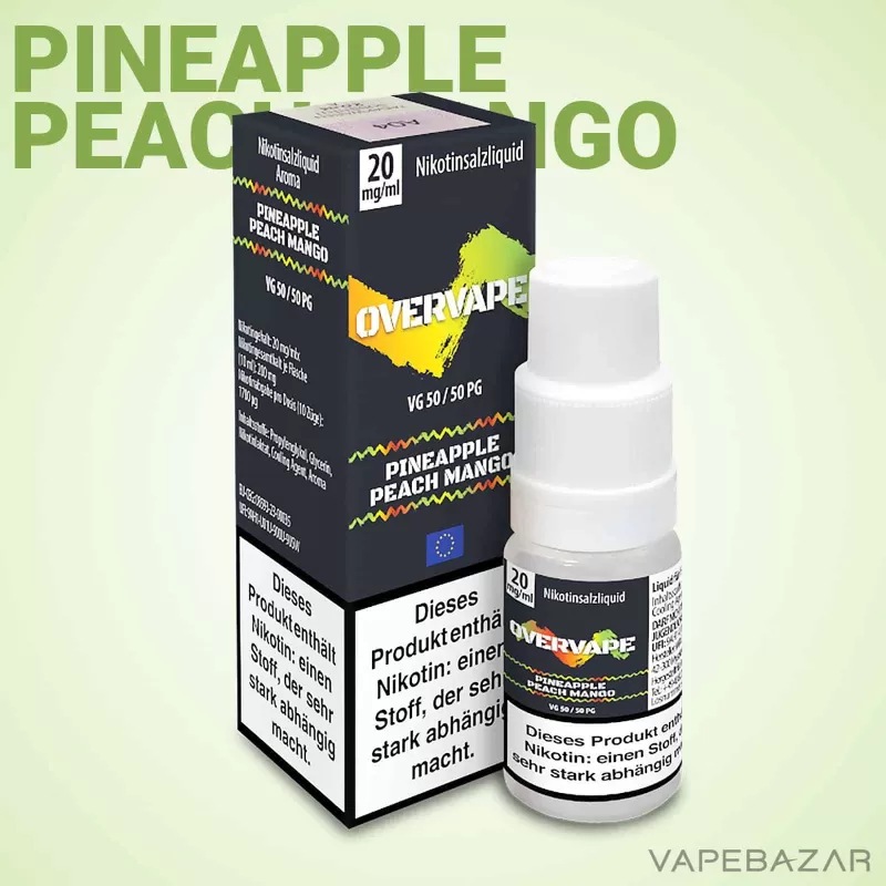 Overvape Nikotinsalz Liquid – Pineapple Peach Mango - Nikotinfrei, 10mg/ml; Glycerin, Cooling Agent - Image 2