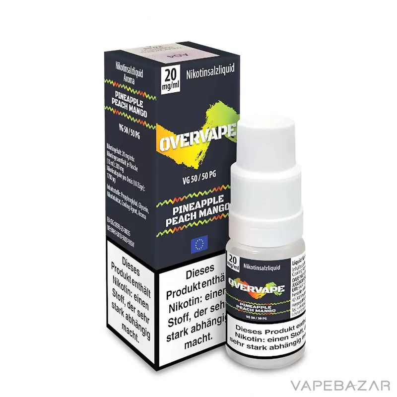 Overvape Nikotinsalz Liquid – Pineapple Peach Mango - Nikotinfrei, 10mg/ml; Glycerin, Cooling Agent - Image 3