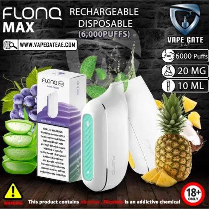 FLONQ MAX RECHARGEABLE DISPOSABLE VAPES (6,000PUFFS) - 20 mg / Mango Peach