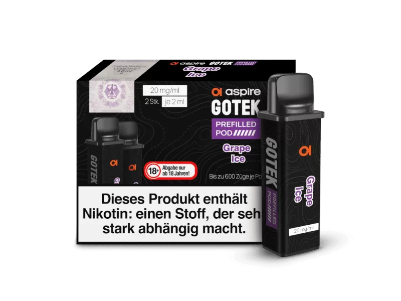 Aspire Gotek x Prefilled Pod – Grape Ice (2er Pack) - Aspire GoTek X / Ice / Traube / Glycerin / Nikotinsalz / Cooling Agent / Propylenglykol / Aromastoffe