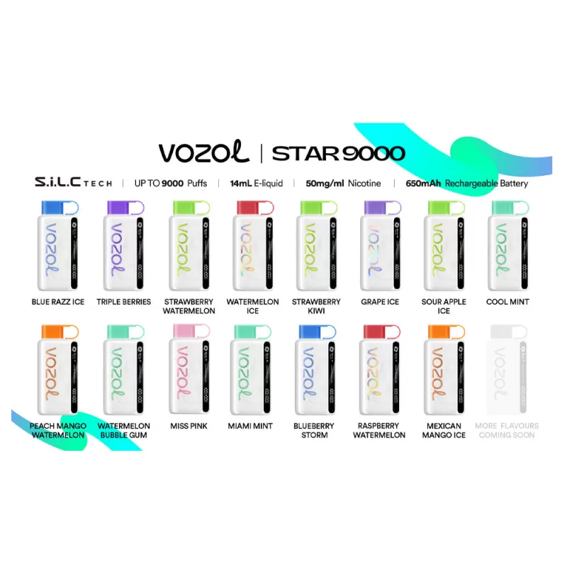 Vozol STAR 9000 Disposable Vape - 9000 Puffs - Watermelon Ice - Image 2