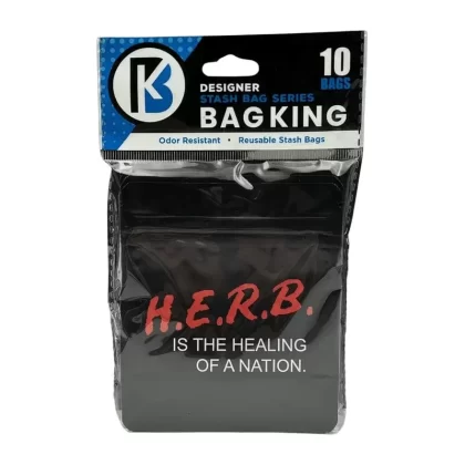 10-Pack Bag King H.E.R.B. Wide Mouth Mylar Bag | 1/8th ounce - Choose Price Tier#Single Unit (Less Than Box Qty)>Box of 10 (Bulk Discount Pricing) (6FE829)