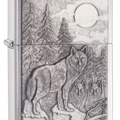 Zippo Lighter – Timberwolves Emblem Brushed Chrome