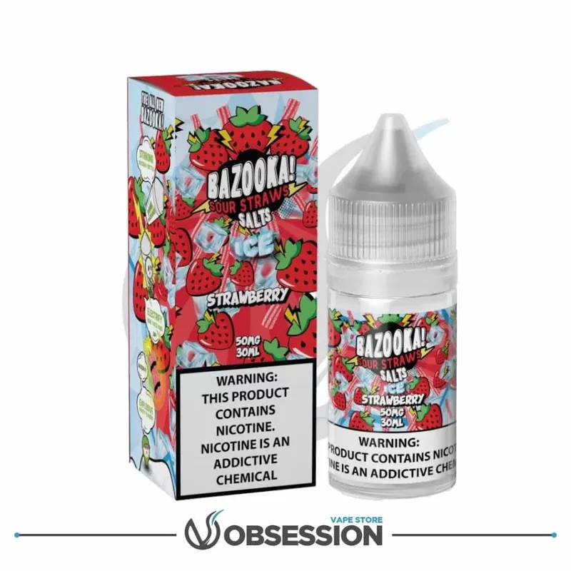 Bazooka Salt Ice Strawberry Sour Straws E-Liquid 30ml