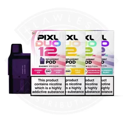 PIXL DUO 12 Replacement Pod - Blue Edition – Blueberry Raspberry + Blue Magic, Cherry Edition (Cherry Ice & Cherry Pop)