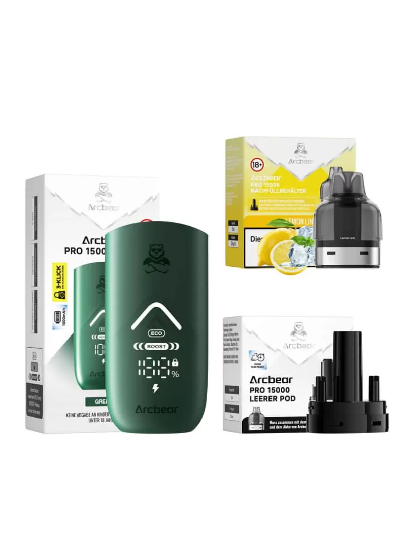 Arcbear Pro 15000 Starterkit – Lemon Lime 20mg/ml Nikotin - Zitrone / Limette / 20mg/ml / bis zu 15000 / USB-C / 1000 mAh / 10 ml / Dual-Mesh / ECO 12 W / BOOST 20 W - Image 2