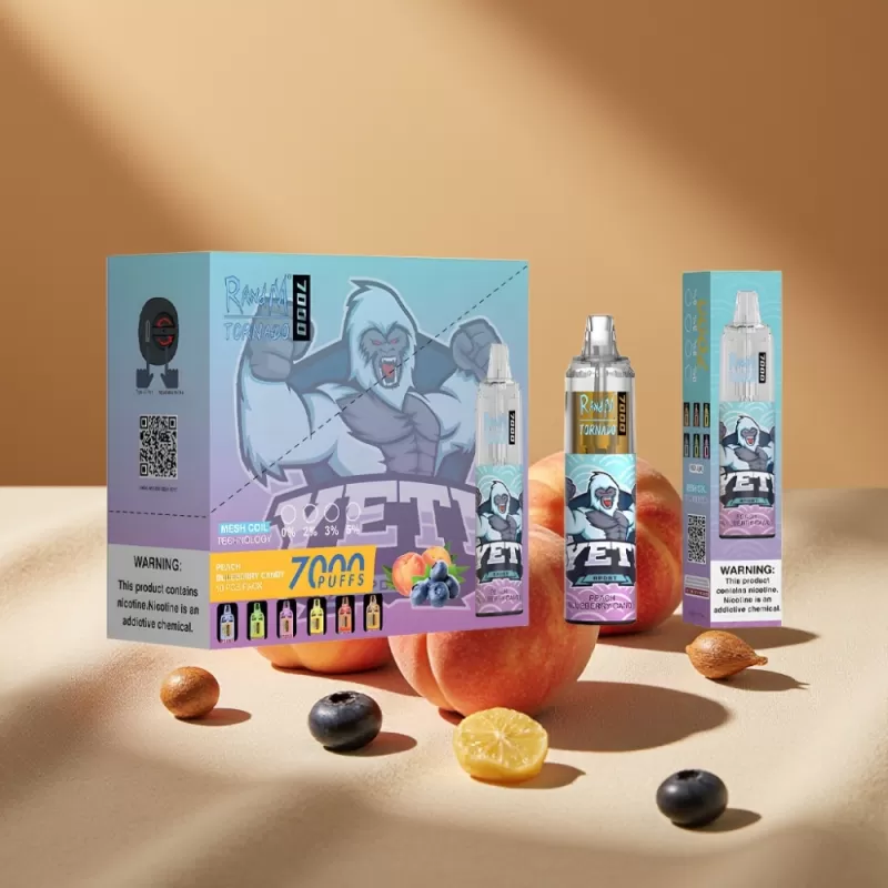 Fumot Tornado 7000 Disposable Vape – 14ML E-liquid, Mesh Coil, Peach Blueberry Candy - Image 2