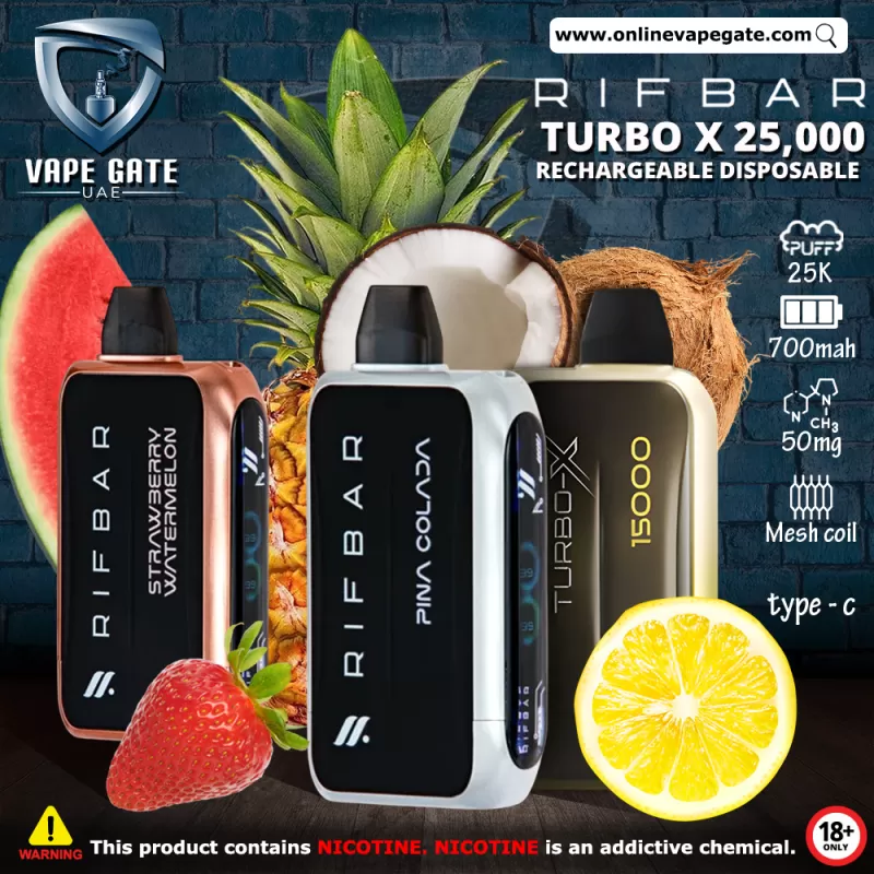 Rifbar Turbo X Rechargeable Disposable Vape (25,000 Puffs) - 50 mg / Peach Pear