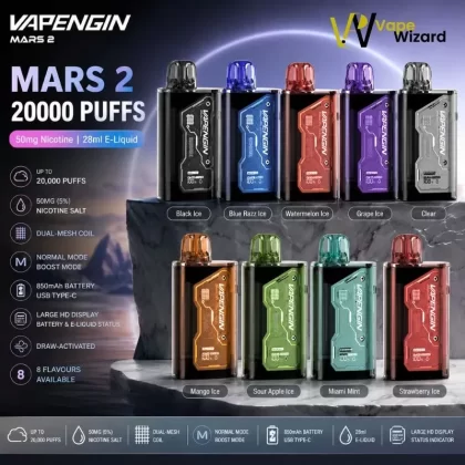 Vapengin Mars 2 20000 Puffs 50mg Disposable Vape - Black Currant Ice, Lemon Sea Salt (2E3C2C)