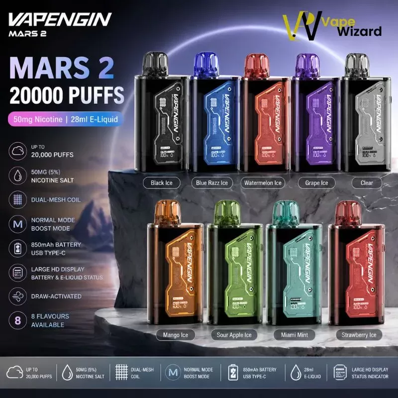 Vapengin Mars 2 20000 Puffs 50mg Disposable Vape - Black Currant Ice, Lemon Sea Salt (2E3C2C)