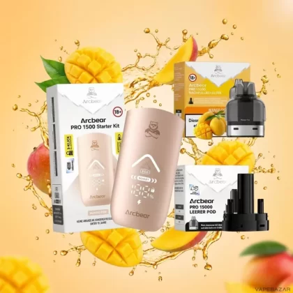 Arcbear Pro 15000 Starterkit – Mango Fizz 20mg/ml Nikotin - Mango / 20mg/ml / bis zu 15000 / USB-C / 1000 mAh / 10 ml / Dual-Mesh / ECO 12 W / BOOST 20 W