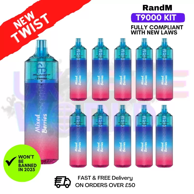Mixed Berries Randm T9000 Puffs Box Of 10