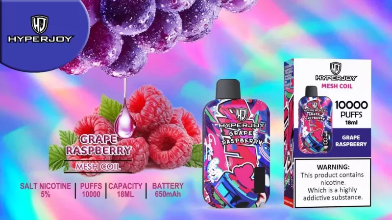 Hyperjoy 10000 Puffs Disposable Vape - Flavors#Blue Razz>Cool Mint>DOUBLE APPLE>Energy>Green Apple>Kiwi Passion Fruit Guava>MANGO ICE>Strawberry Mango>watermelon ice>Grape Raspberry>Lemon Co (1B492C)