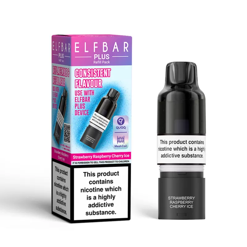 Elf Bar Plus Strawberry Raspberry Cherry Ice Prefilled Pod + Refill - 20mg