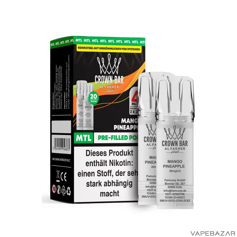 Al Fakher Pods Crown Bar 600 – MTL 20mg – Mango Pineapple - Ananas / Mango - Image 2