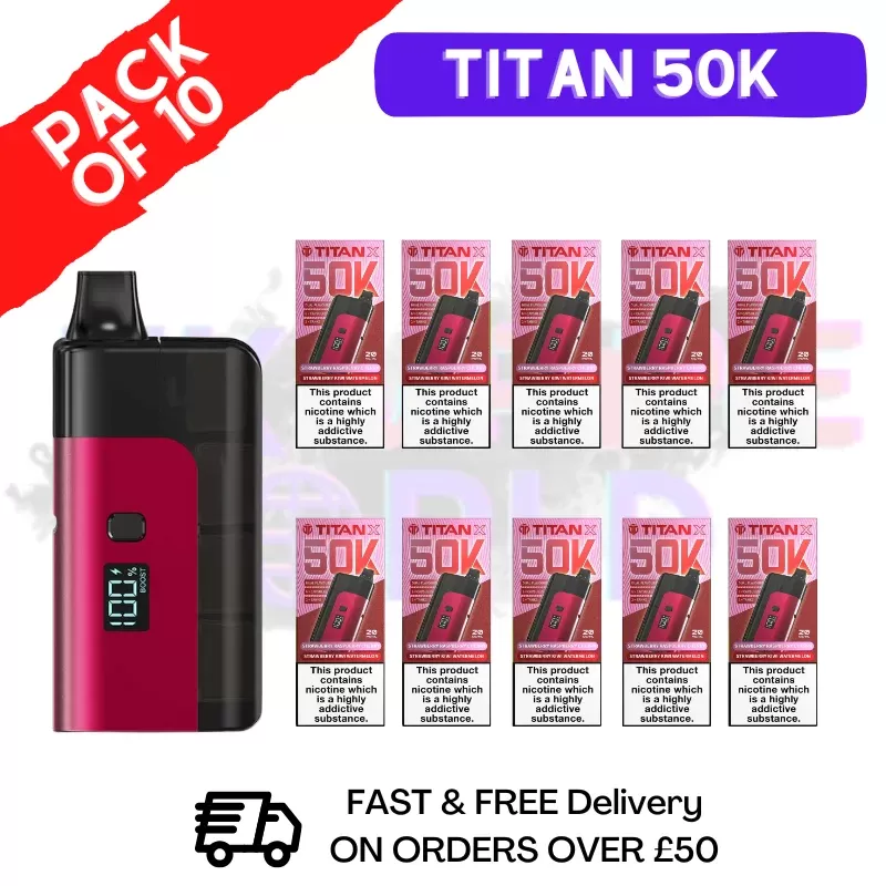 Strawberry Kiwi Watermelon Titan X 50000 Puff Pod Kit Box Of 10