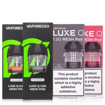 Luxe Q/Qs Replacement pods By Vaporesso 4 Pack - Resistance#0.8ohm>1.0ohm>0.6ohm>1.2ohm