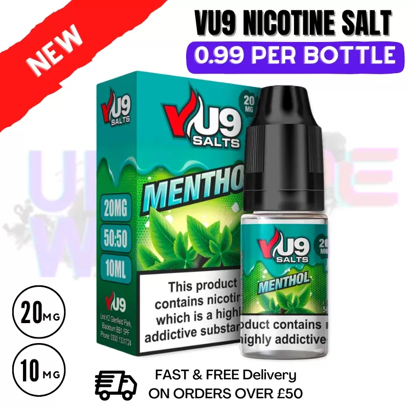 Menthol Nic Salt 10ml Nicotine E Juice by VU9 – 99p Eliquid